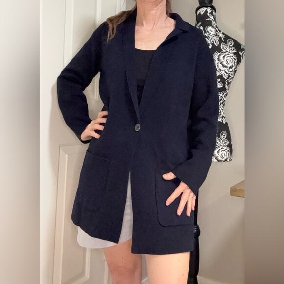 EUC Talbots Navy Blue Women's Knit Long Length Casual Blazer - Picture 10 of 10